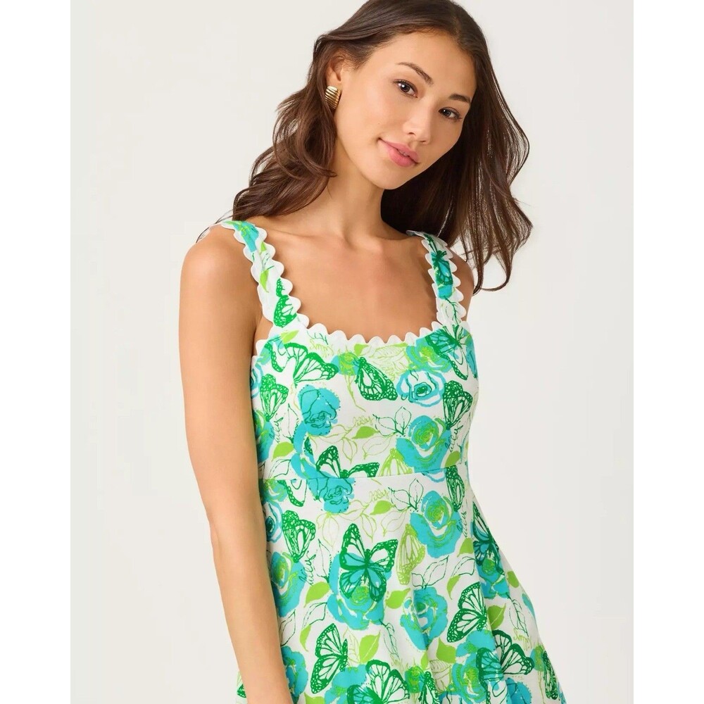 Lilly Pulitzer Dwyer Midi Dress Resort White Monarch Rose Jersey-Size S